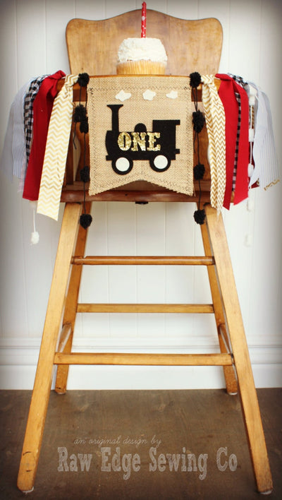 Polar Express Train Highchair Banner 1st Birthday Party Decoration - Raw Edge Sewing Co