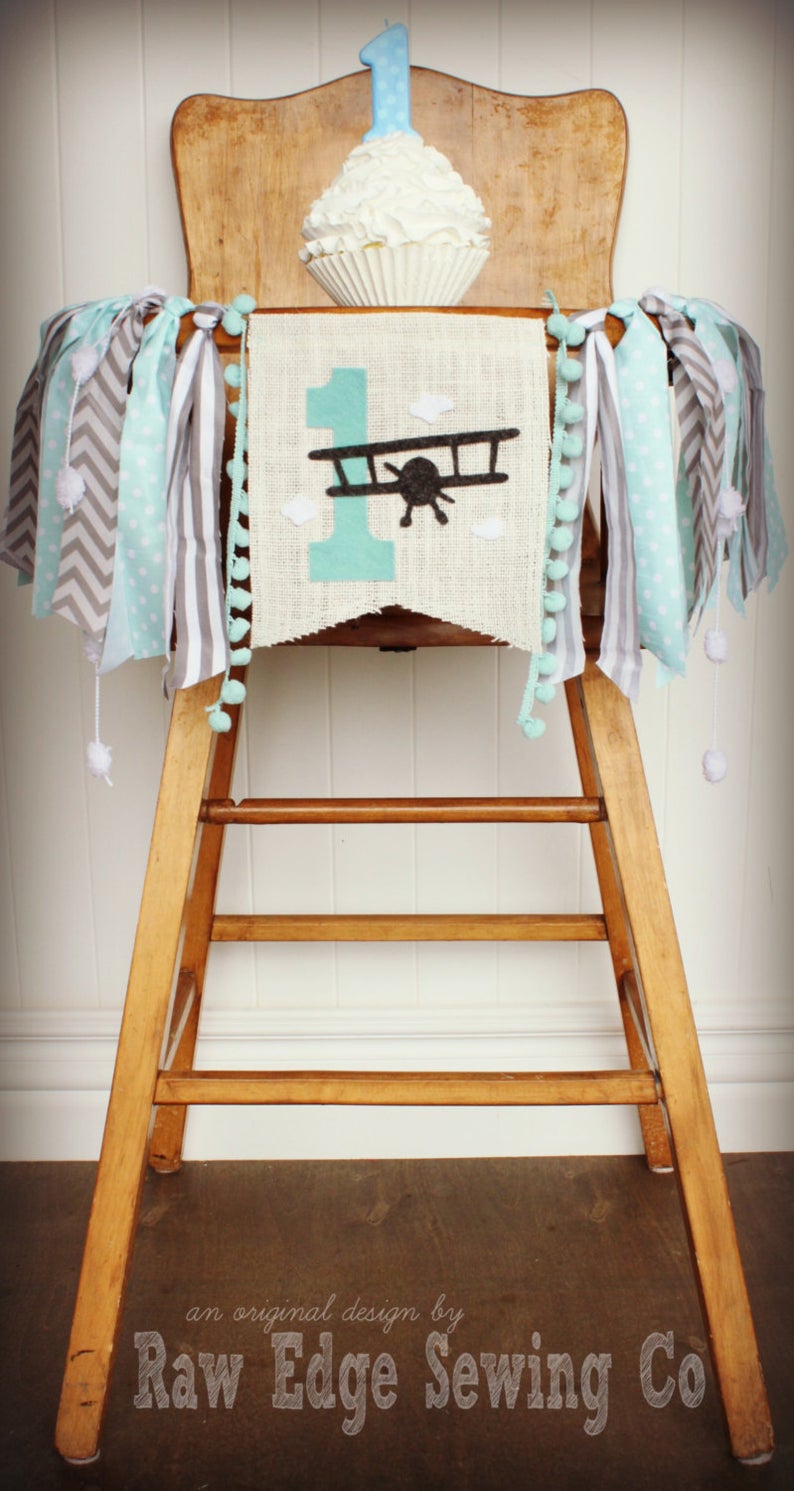 Airplane Highchair Banner 1st Birthday Party Decoration - Raw Edge Sewing Co