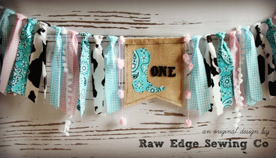 Cowgirl Highchair Banner 1st Birthday Party Decoration - Raw Edge Sewing Co