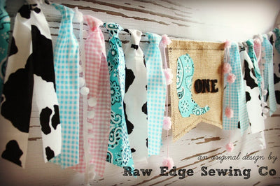 Cowgirl Highchair Banner 1st Birthday Party Decoration - Raw Edge Sewing Co