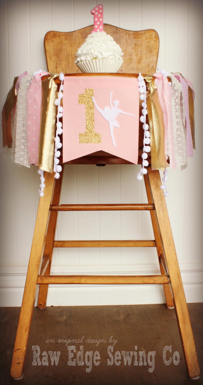 Ballerina Highchair Banner 1st Birthday Party Decoration - Raw Edge Sewing Co