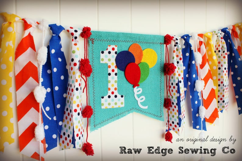 Balloons Highchair Banner 1st Birthday Party Decoration - Raw Edge Sewing Co