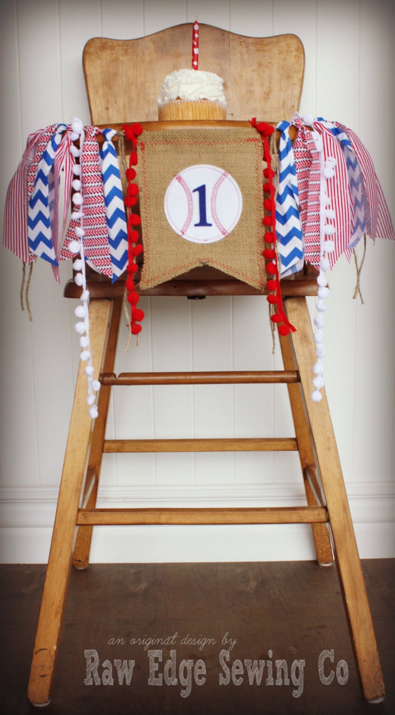 Baseball Highchair Banner 1st Birthday Party Decoration - Raw Edge Sewing Co