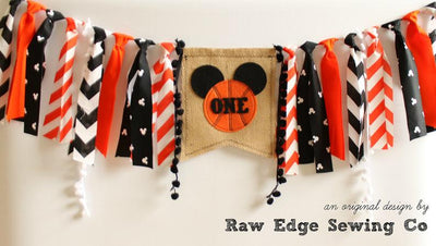 Basketball Mickey Highchair Banner 1st Birthday Party Decoration - Raw Edge Sewing Co