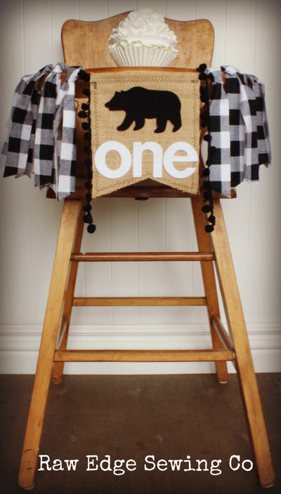 Bear Highchair Banner 1st Birthday Party Decoration - Raw Edge Sewing Co