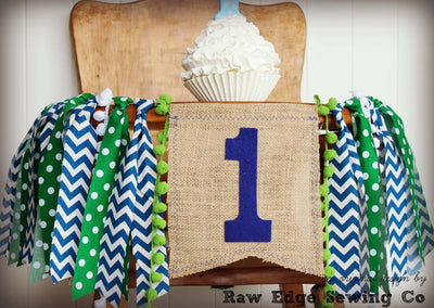 Boy Highchair Banner 1st Birthday Party Decoration - Raw Edge Sewing Co