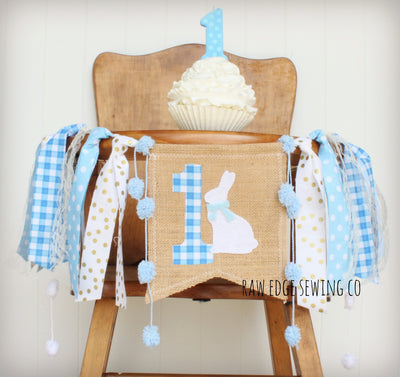 Bunny Highchair Banner 1st Birthday Party Decoration - Raw Edge Sewing Co