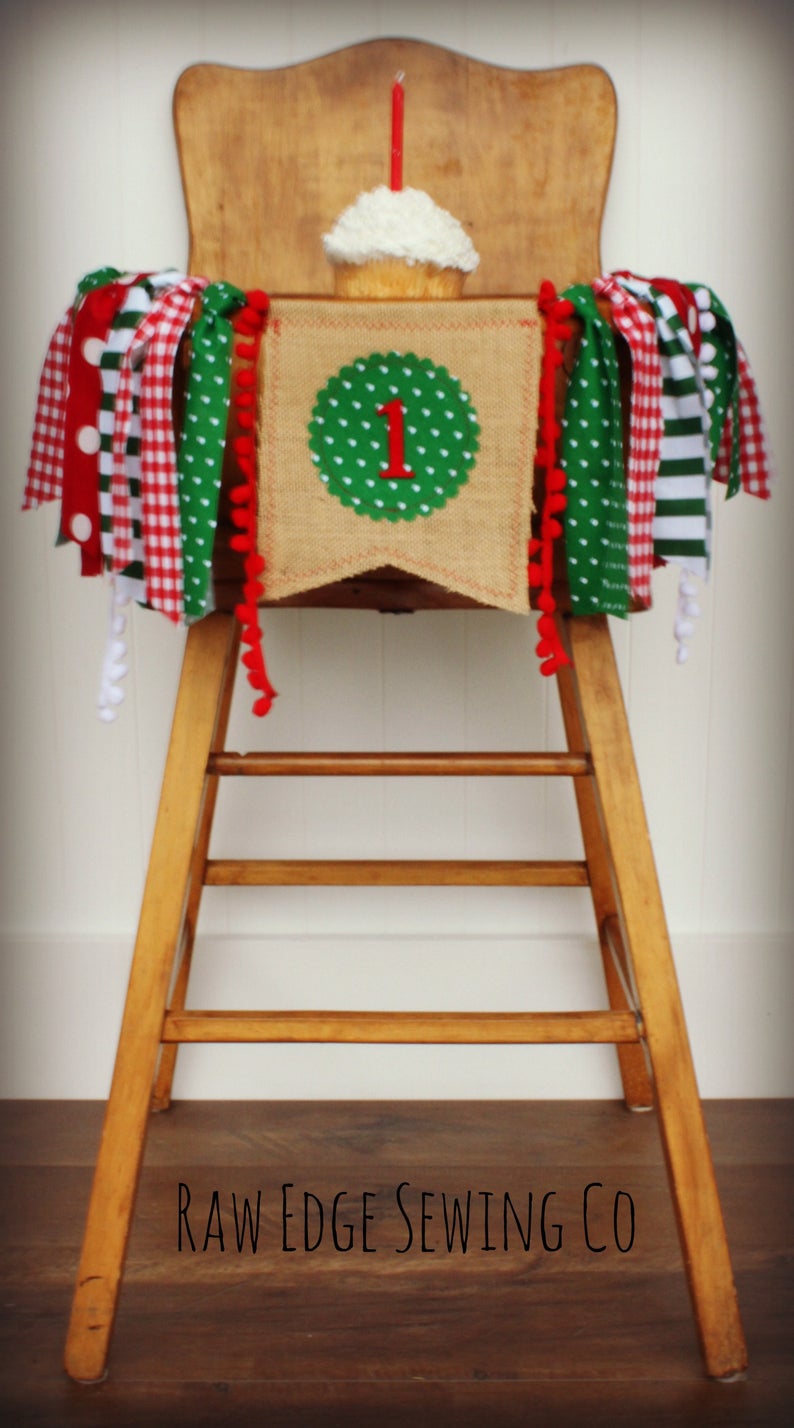 Christmas Highchair Banner 1st Birthday Party Decoration - Raw Edge Sewing Co