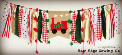 Christmas Train Highchair Banner 1st Birthday Party Decoration - Raw Edge Sewing Co