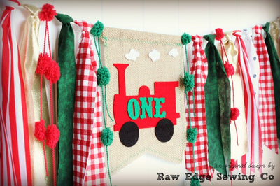 Christmas Train Highchair Banner 1st Birthday Party Decoration - Raw Edge Sewing Co