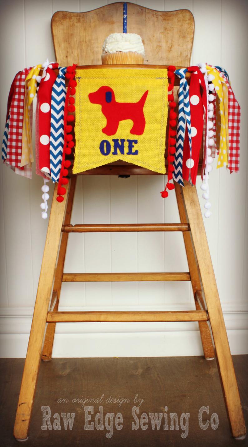 Dog Highchair Banner 1st Birthday Party Decoration - Raw Edge Sewing Co