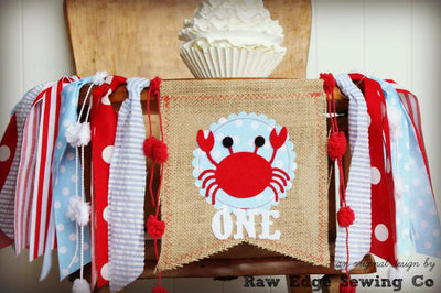 Crab Highchair Banner 1st Birthday Party Decoration - Raw Edge Sewing Co