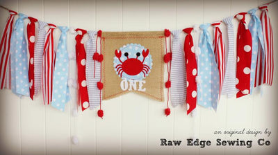 Crab Highchair Banner 1st Birthday Party Decoration - Raw Edge Sewing Co