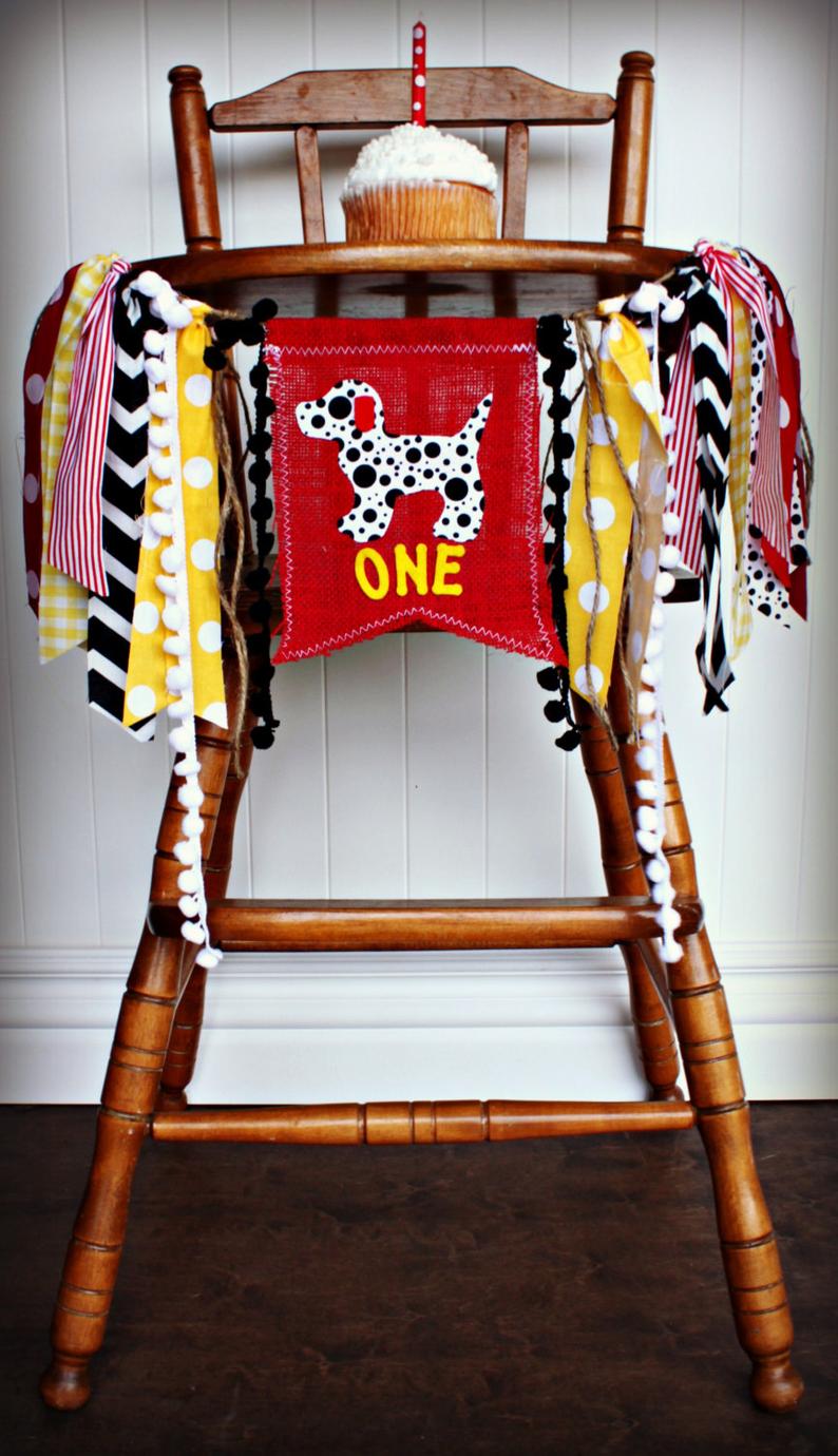 Dalmation Dog Highchair Banner 1st Birthday Party Decoration - Raw Edge Sewing Co