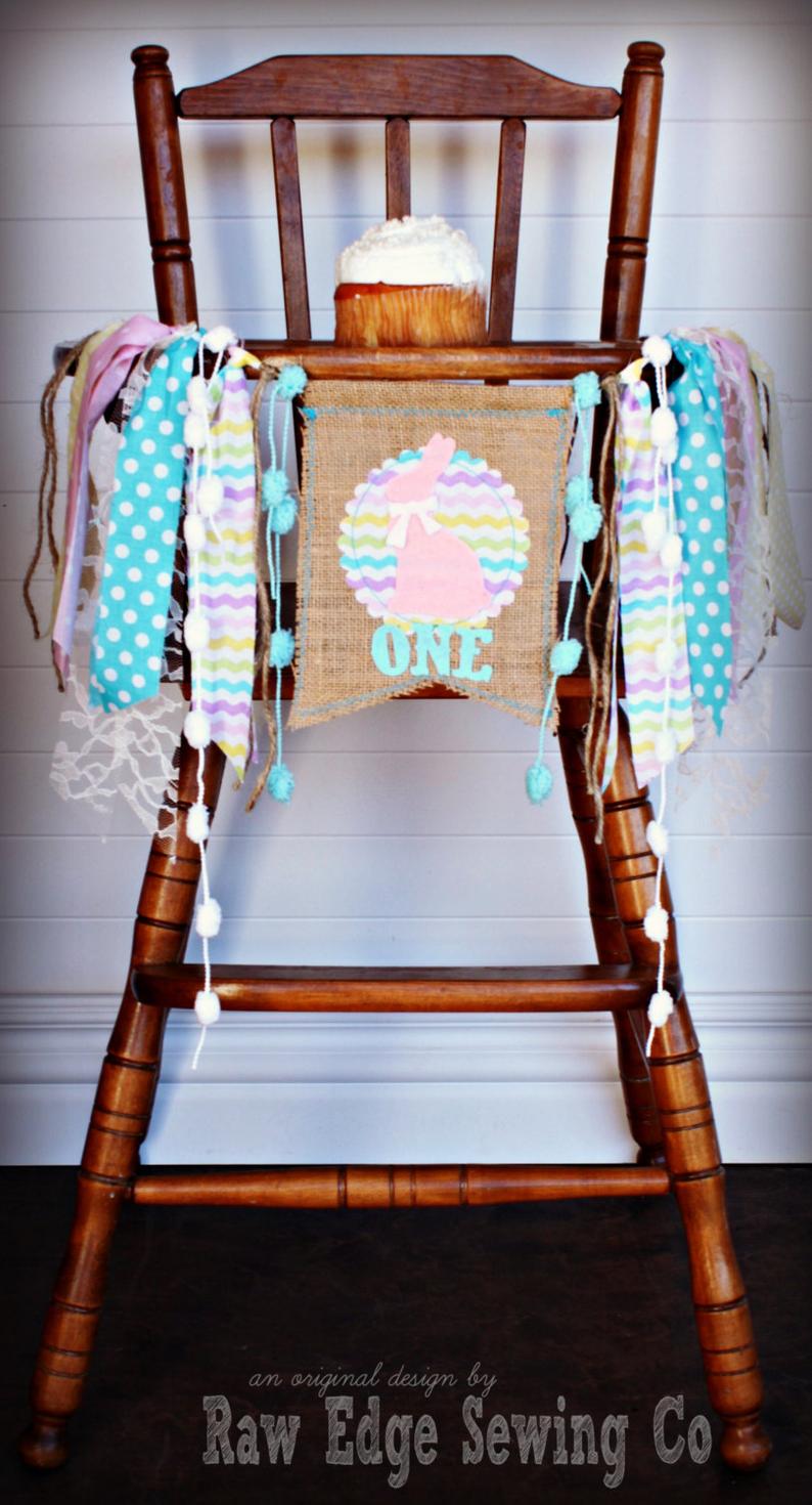 Bunny Highchair Banner 1st Birthday Party Decoration - Raw Edge Sewing Co