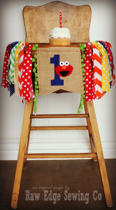 Elmo Highchair Banner 1st Birthday Party Decoration - Raw Edge Sewing Co
