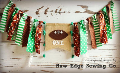 Football Highchair Banner 1st Birthday Party Decoration - Raw Edge Sewing Co