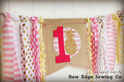 Pineapple Highchair Banner 1st Birthday Party Decoration - Raw Edge Sewing Co