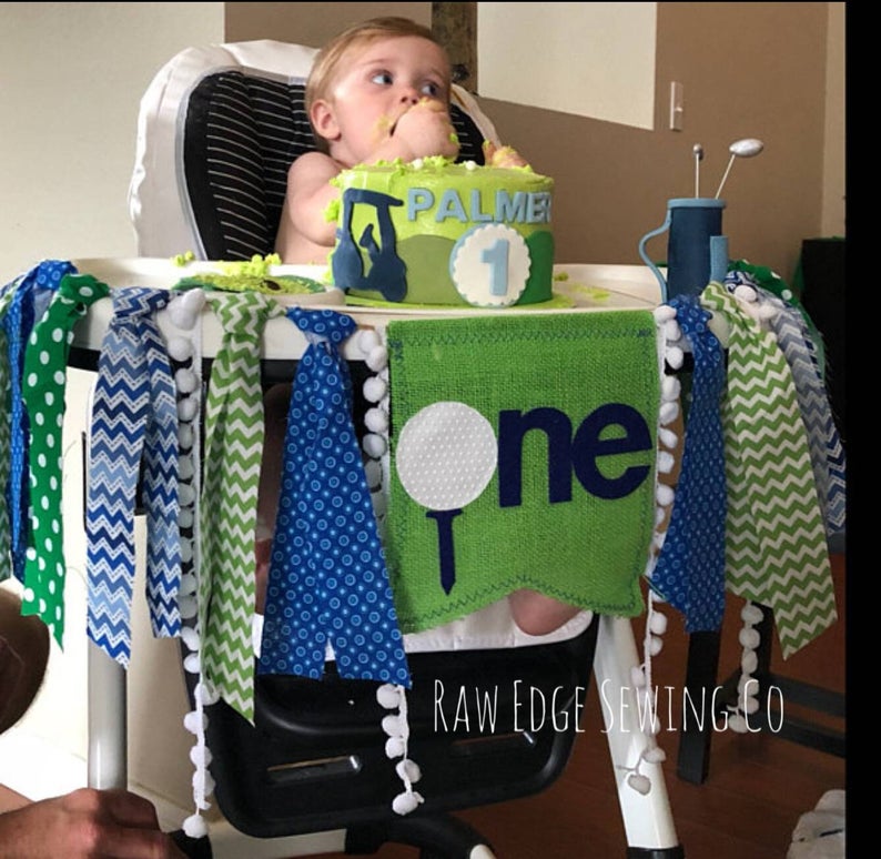 Golf Highchair Banner 1st Birthday Party Decoration - Raw Edge Sewing Co