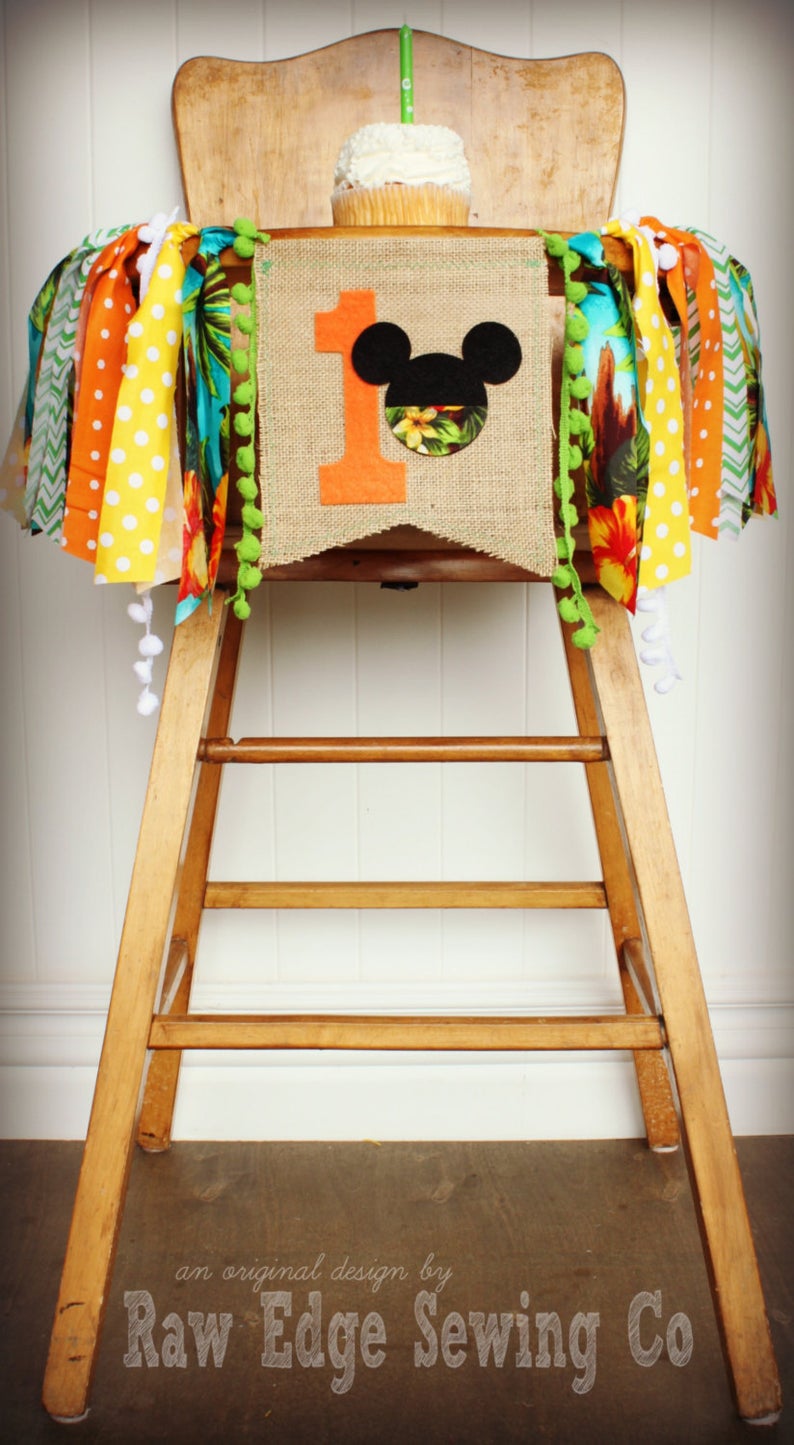 Hawaiian Mickey Mouse Highchair Banner 1st Birthday Party