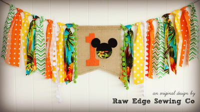 Hawaiian Mickey Mouse Highchair Banner 1st Birthday Party Decoration - Raw Edge Sewing Co