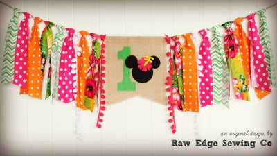 Hawaiian Minnie Mouse Highchair Banner 1st Birthday Party Decoration - Raw Edge Sewing Co