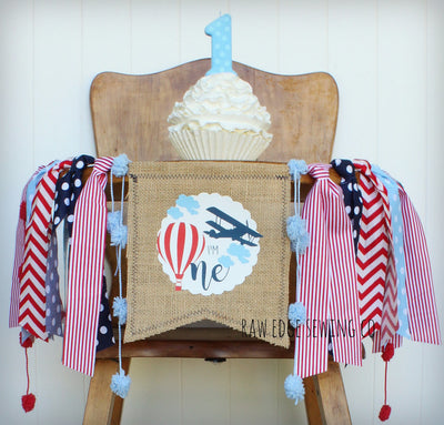 Hot Air Balloon Airplane Highchair Banner 1st Birthday Party Decoration - Raw Edge Sewing Co