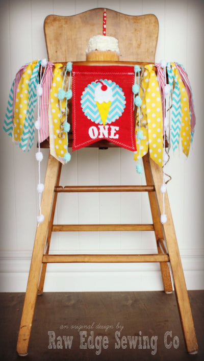 Ice Cream Highchair Banner 1st Birthday Party Decoration - Raw Edge Sewing Co