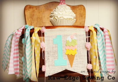 Ice Cream Highchair Banner 1st Birthday Party Decoration - Raw Edge Sewing Co