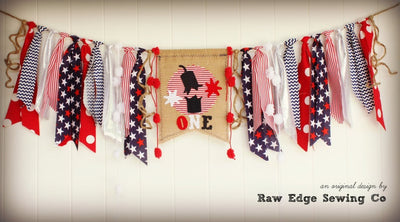 Fourth of July Highchair Banner 1st Birthday Party Decoration - Raw Edge Sewing Co