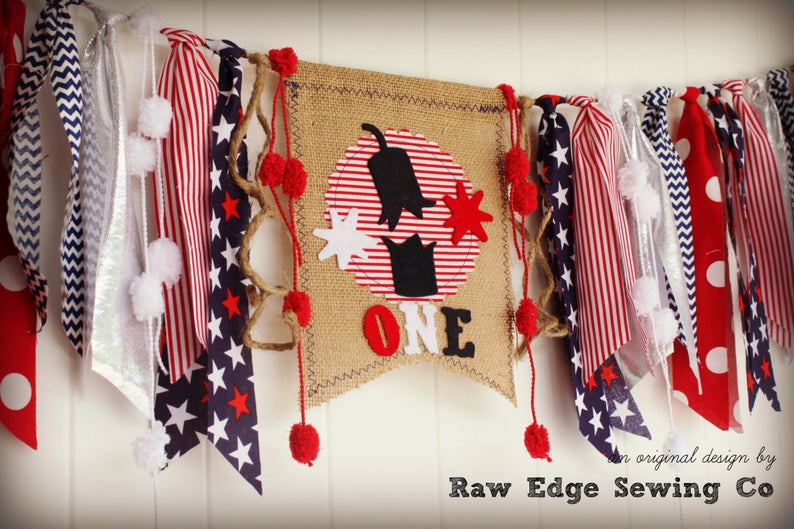 Fourth of July Highchair Banner 1st Birthday Party Decoration - Raw Edge Sewing Co