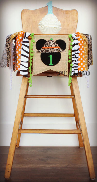 Mickey Jungle Safari Highchair Banner 1st Birthday Party Decoration - Raw Edge Sewing Co
