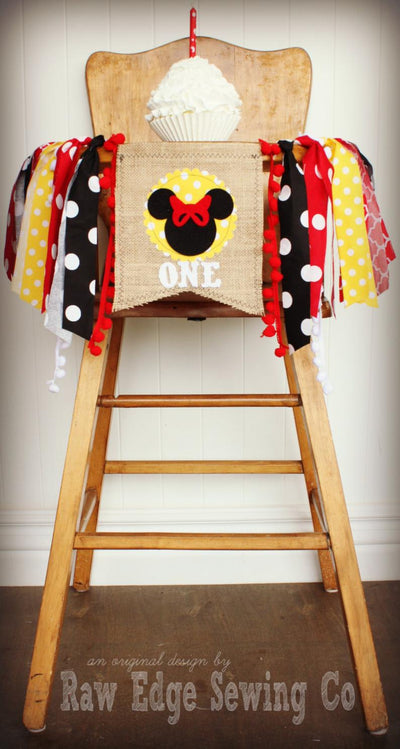 Minnie Mouse Highchair Banner 1st Birthday Party Decoration - Raw Edge Sewing Co