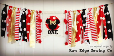 Minnie Mouse Highchair Banner 1st Birthday Party Decoration - Raw Edge Sewing Co