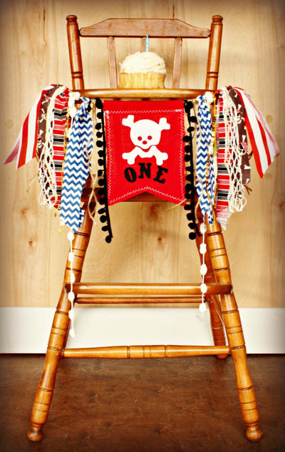 Pirate Highchair Banner 1st Birthday Party Decoration - Raw Edge Sewing Co