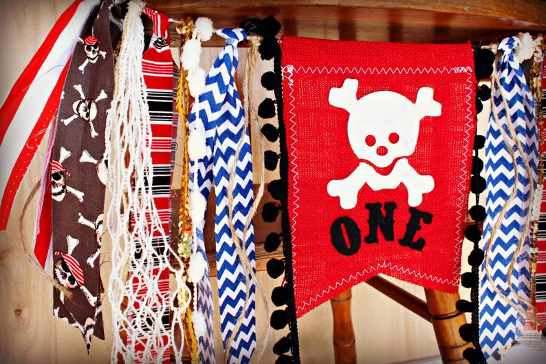 Pirate Highchair Banner 1st Birthday Party Decoration - Raw Edge Sewing Co