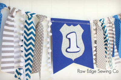Police Highchair Banner 1st Birthday Party Decoration - Raw Edge Sewing Co
