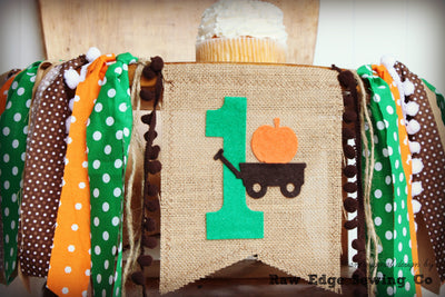 Pumpkin Wagon Highchair Banner 1st Birthday Party Decoration - Raw Edge Sewing Co