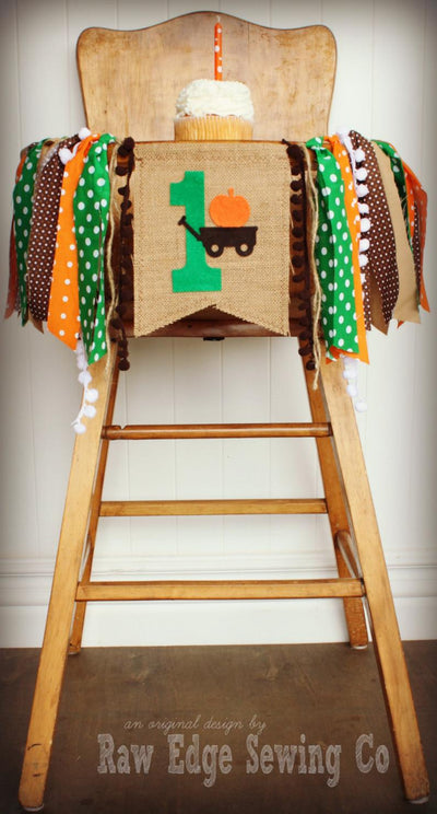 Pumpkin Wagon Highchair Banner 1st Birthday Party Decoration - Raw Edge Sewing Co