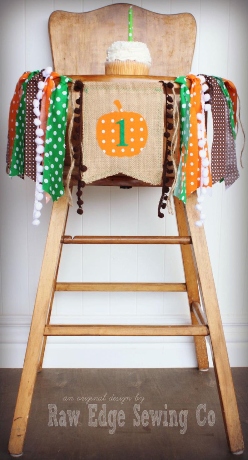 Twins Pumpkin Highchair Banner 1st Birthday Party Decoration - Raw Edge Sewing Co