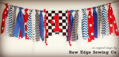 Race Car Highchair Banner 1st Birthday Party Decoration - Raw Edge Sewing Co