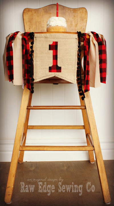 Buffalo Plaid Highchair Banner 1st Birthday Party Decoration - Raw Edge Sewing Co