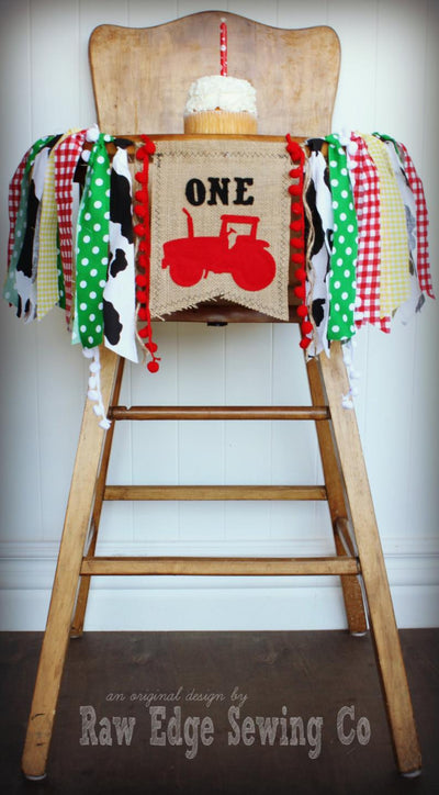Tractor Highchair Banner 1st Birthday Party Decoration - Raw Edge Sewing Co