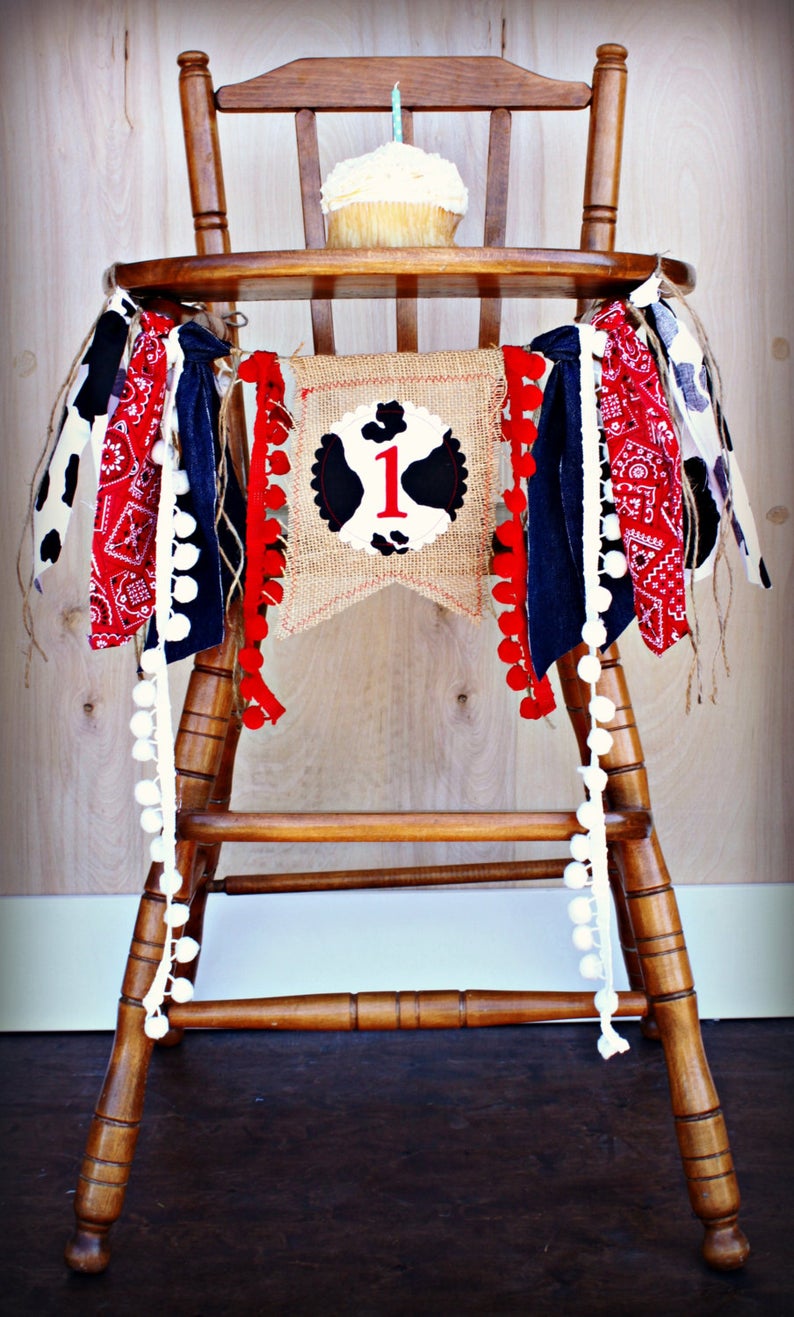 Cowboy Highchair Banner 1st Birthday Party Decoration - Raw Edge Sewing Co