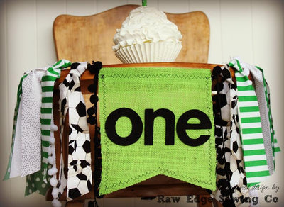 Soccer Highchair Banner 1st Birthday Party Decoration - Raw Edge Sewing Co