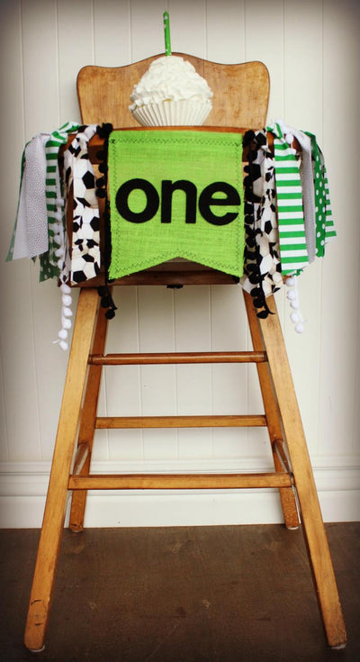 Soccer Highchair Banner 1st Birthday Party Decoration - Raw Edge Sewing Co