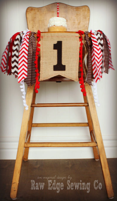 Sock Monkey Highchair Banner 1st Birthday Party Decoration - Raw Edge Sewing Co