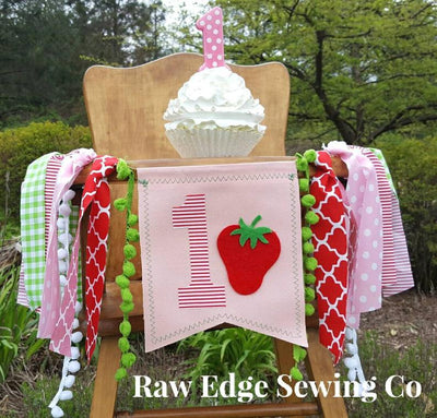 Strawberry Highchair Banner 1st Birthday Party Decoration - Raw Edge Sewing Co