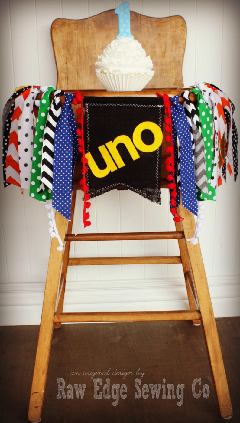 Uno Highchair Banner 1st Birthday Party Decoration - Raw Edge Sewing Co