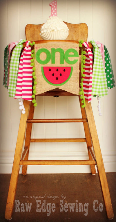 Watermelon Highchair Banner 1st Birthday Party Decoration - Raw Edge Sewing Co